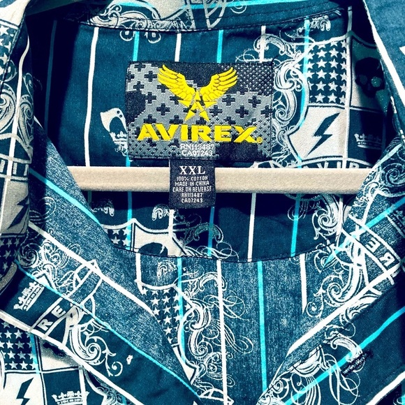 Avirex Mens Shirt 2XL Button Cotton Affliction Glitter Skull Blue Silver Vtg Y2K - Picture 4 of 5